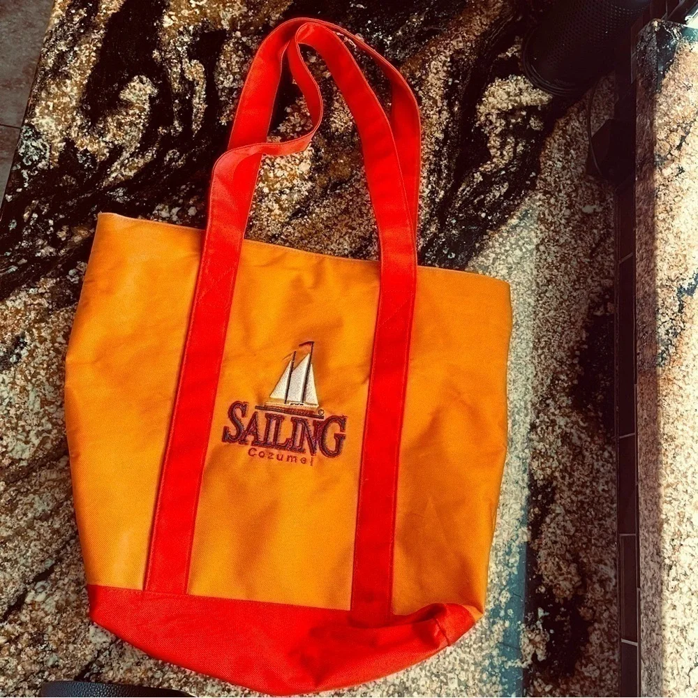 Vintage‎ orange Canvas tote Sailing Cozumel